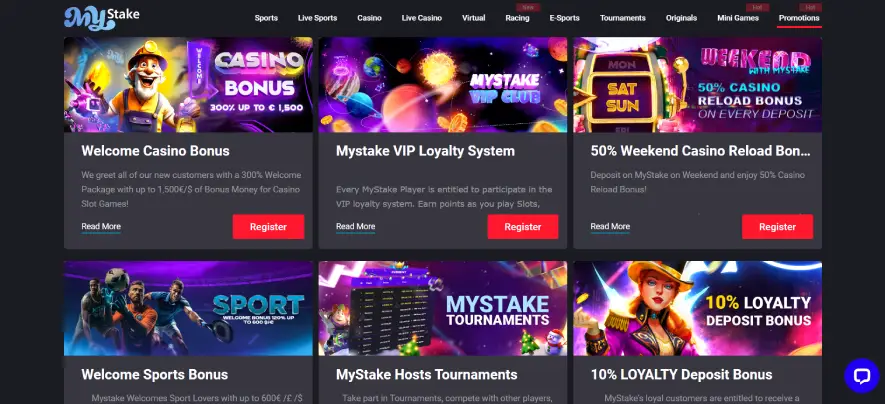 Mystake Casino Promotions Page Screen Photo